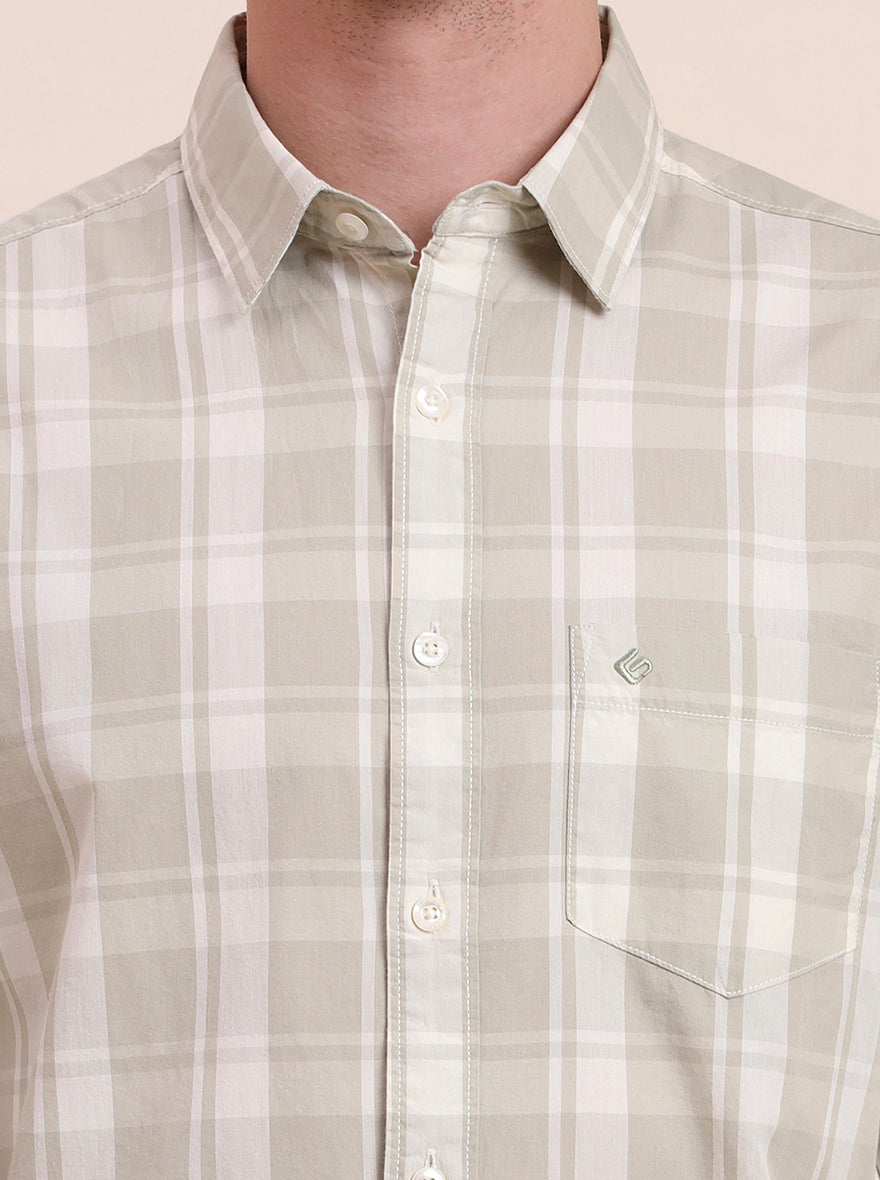 Light Green Checked Slim Fit Casual Shirt | Greenfibre