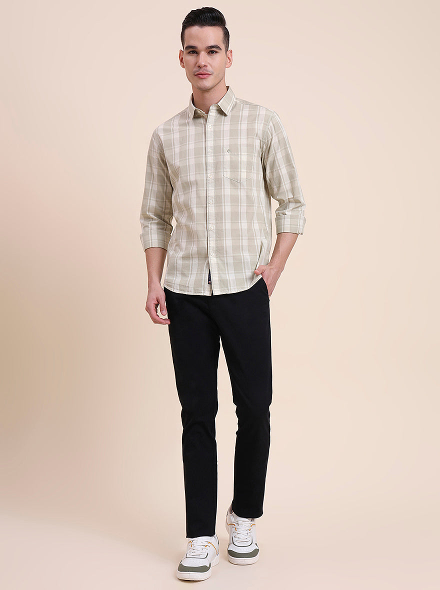 Light Green Checked Slim Fit Casual Shirt | Greenfibre