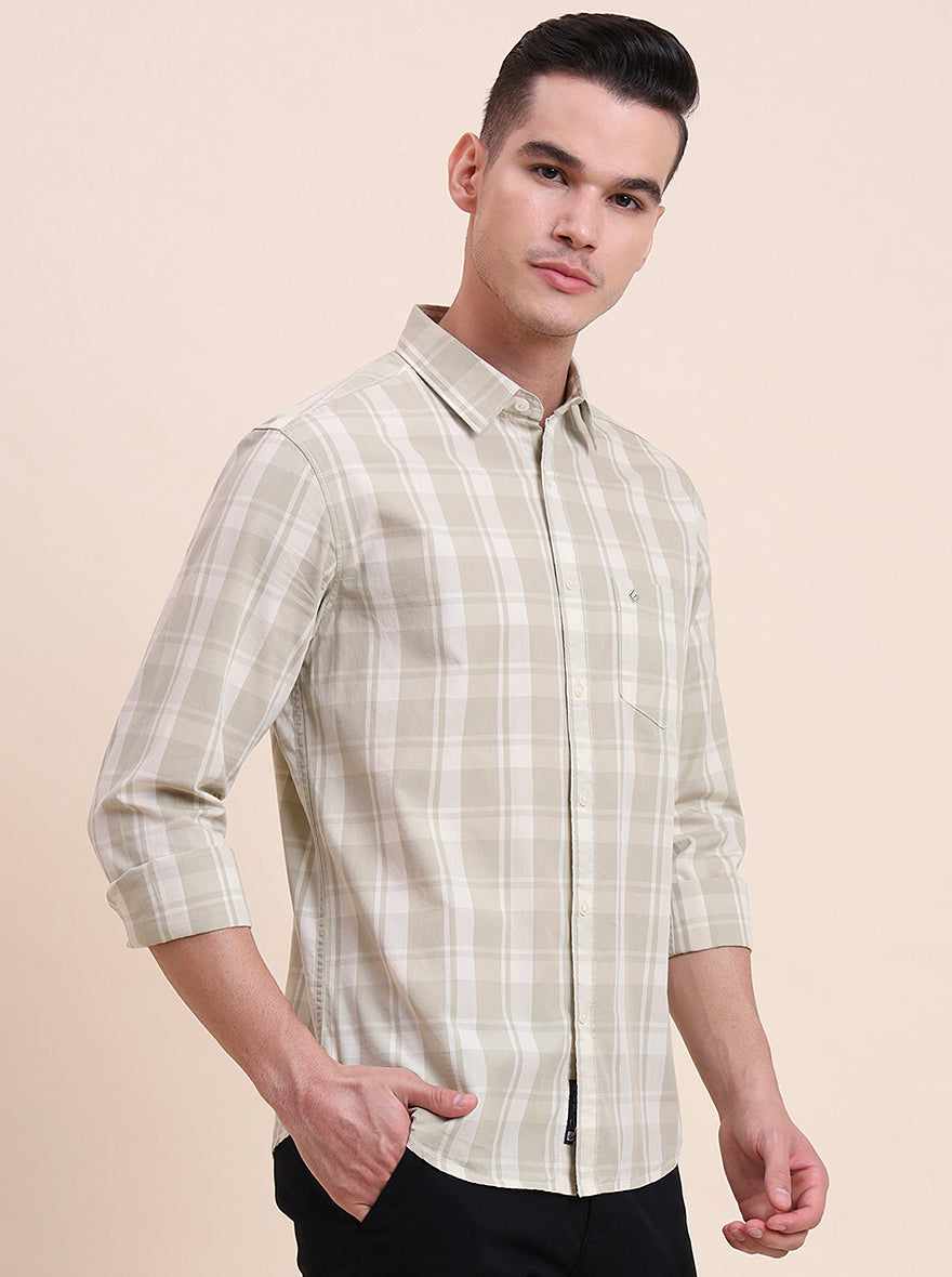 Light Green Checked Slim Fit Casual Shirt | Greenfibre
