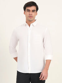 White Solid Slim Fit Casual Shirt | Greenfibre