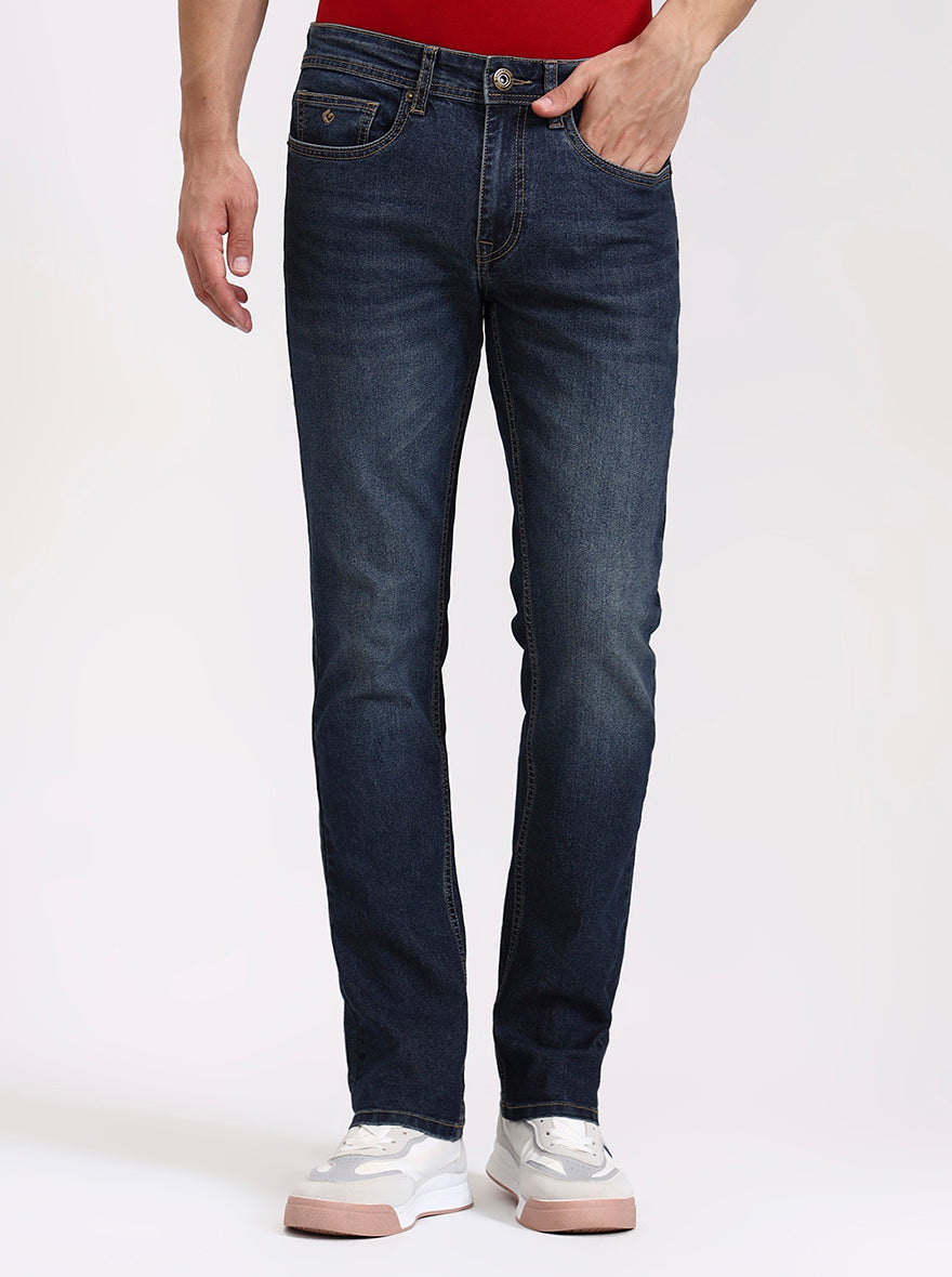Indigo Blue Washed Straight Fit Jeans | Greenfibre
