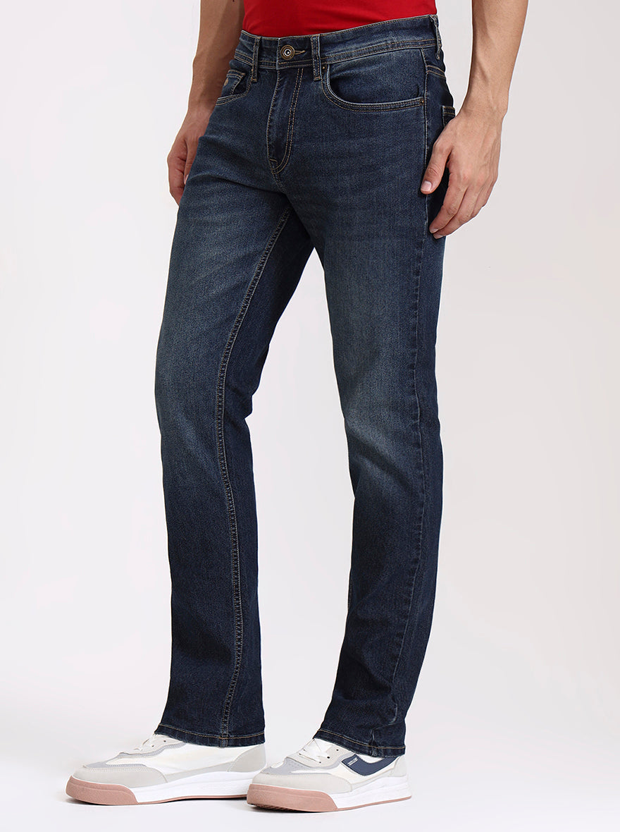 Indigo Blue Washed Straight Fit Jeans | Greenfibre