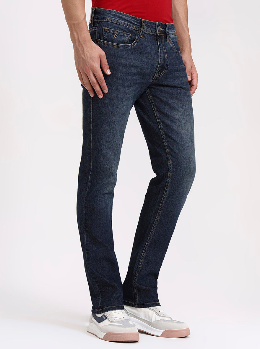 Indigo Blue Washed Straight Fit Jeans | Greenfibre