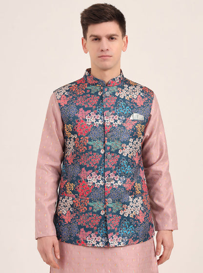 Multicolor Printed Regular Fit Bandhgala Jacket | JB Studio