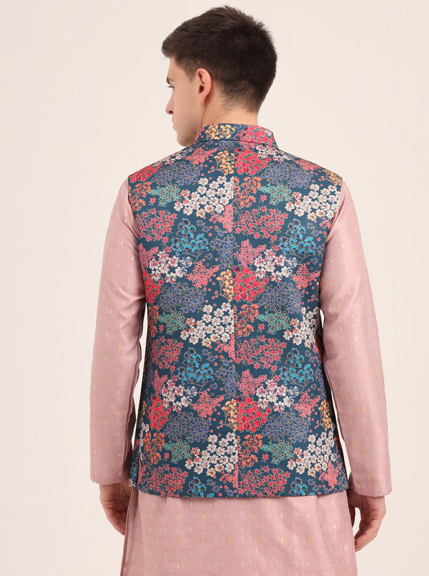 Multicolor Printed Regular Fit Bandhgala Jacket | JB Studio