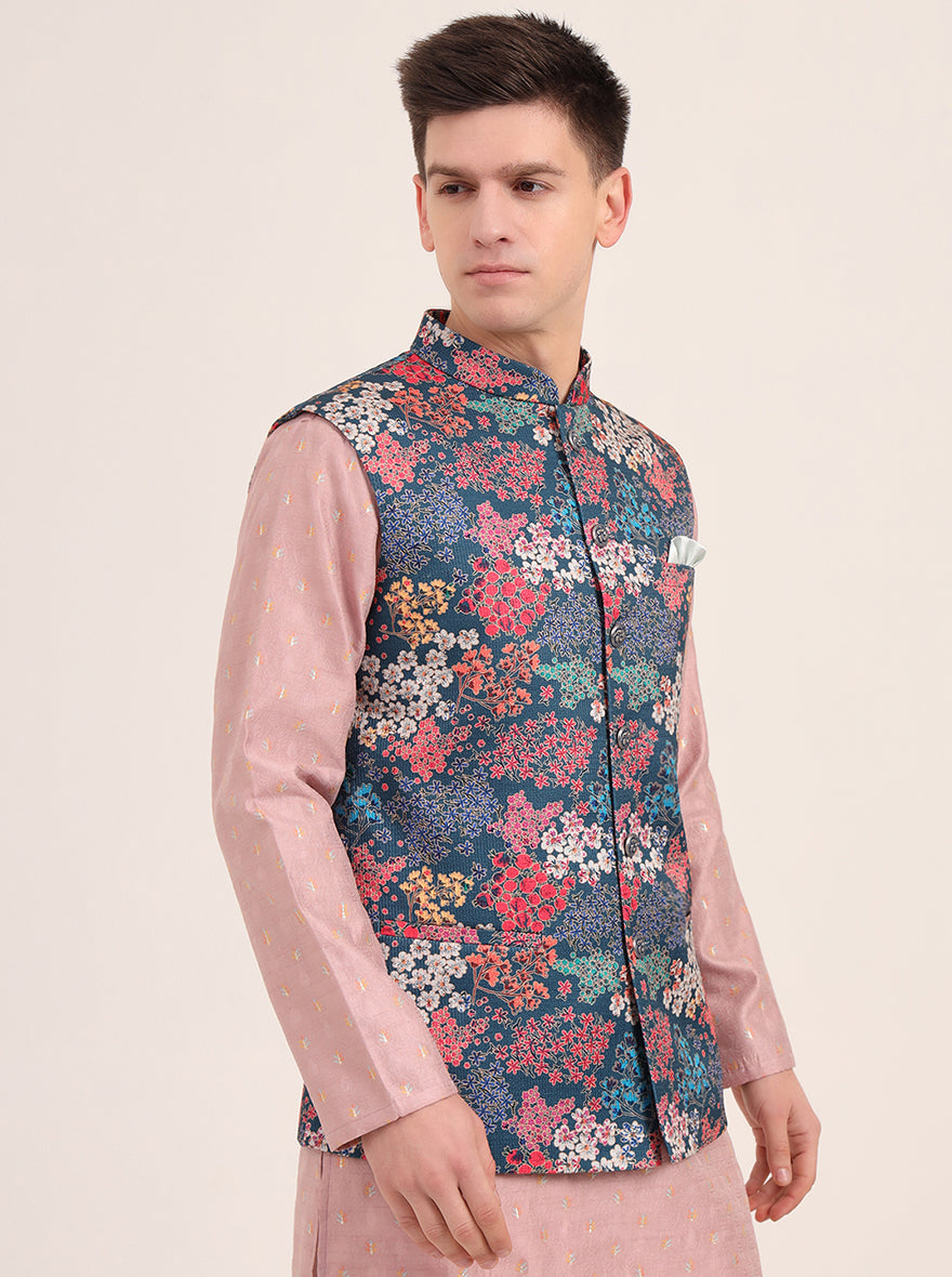 Multicolor Printed Regular Fit Bandhgala Jacket | JB Studio