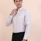 White & Fawn Striped Slim Fit Formal Shirt | Greenfibre