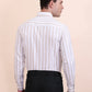 White & Fawn Striped Slim Fit Formal Shirt | Greenfibre