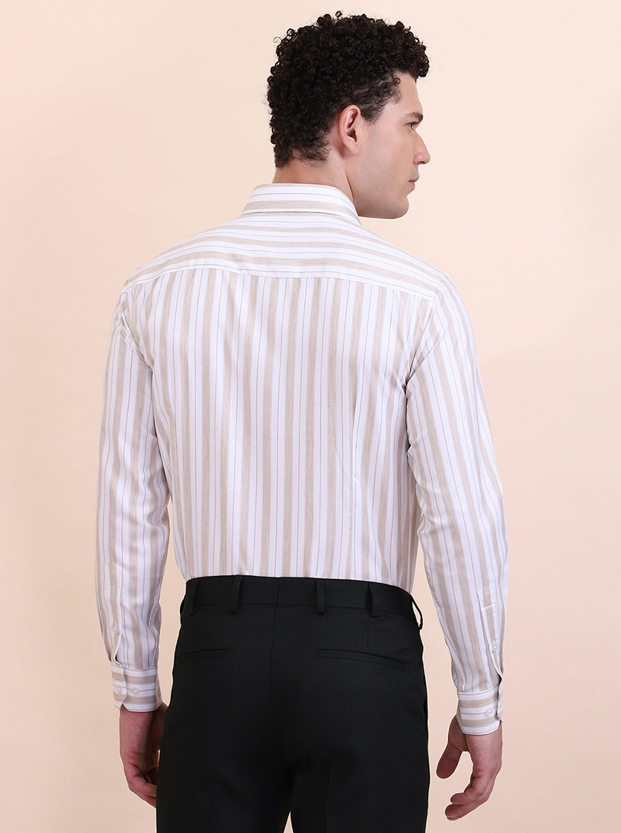 White & Fawn Striped Slim Fit Formal Shirt | Greenfibre