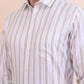 White & Fawn Striped Slim Fit Formal Shirt | Greenfibre