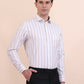 White & Fawn Striped Slim Fit Formal Shirt | Greenfibre