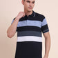 Blue & White Striped Slim Fit Polo T-Shirt | Greenfibre