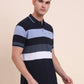 Blue & White Striped Slim Fit Polo T-Shirt | Greenfibre