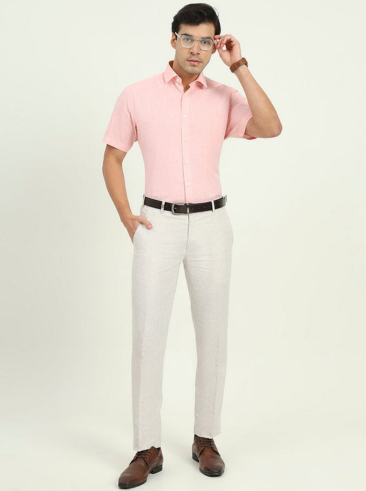 Light Pink Solid Regular Fit Formal Shirt | Greenfibre