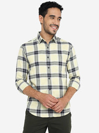 Yellow Checked Slim Fit Casual Shirt | Greenfibre