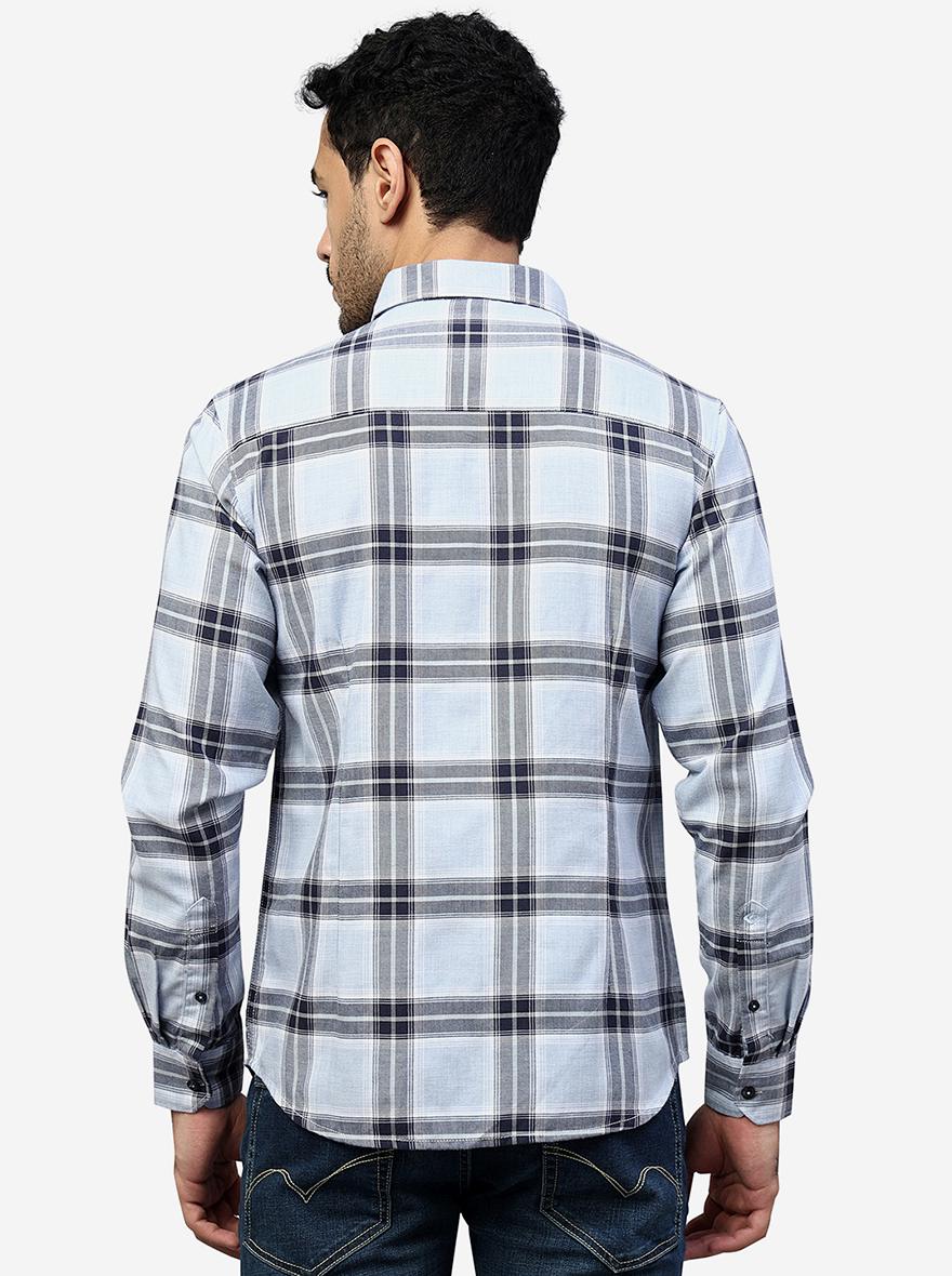 Light Blue Checked Slim Fit Casual Shirt | Greenfibre