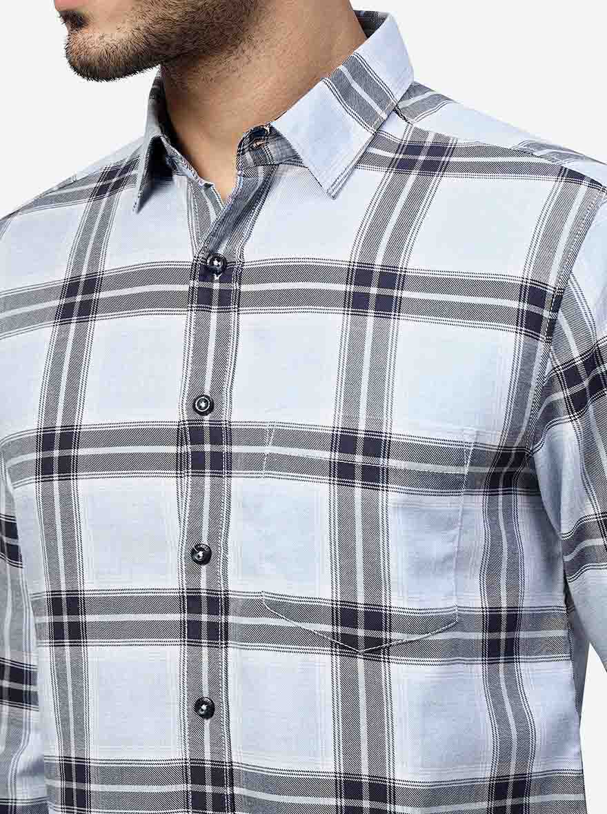 Light Blue Checked Slim Fit Casual Shirt | Greenfibre