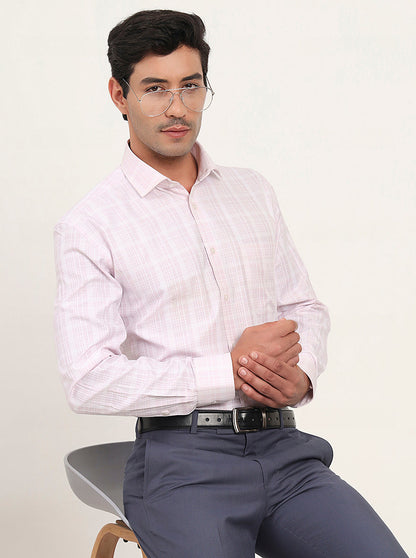 Pink & White Checked Regular Fit Formal Shirt | Greenfibre