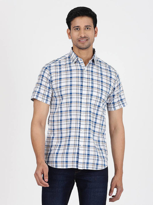 Blue Checked Slim Fit Casual Shirt | Greenfibre