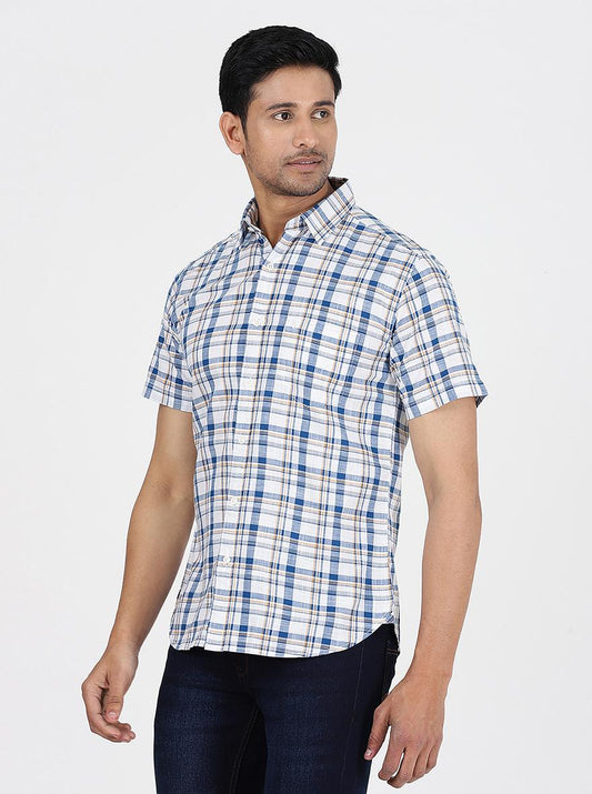 Blue Checked Slim Fit Casual Shirt | Greenfibre