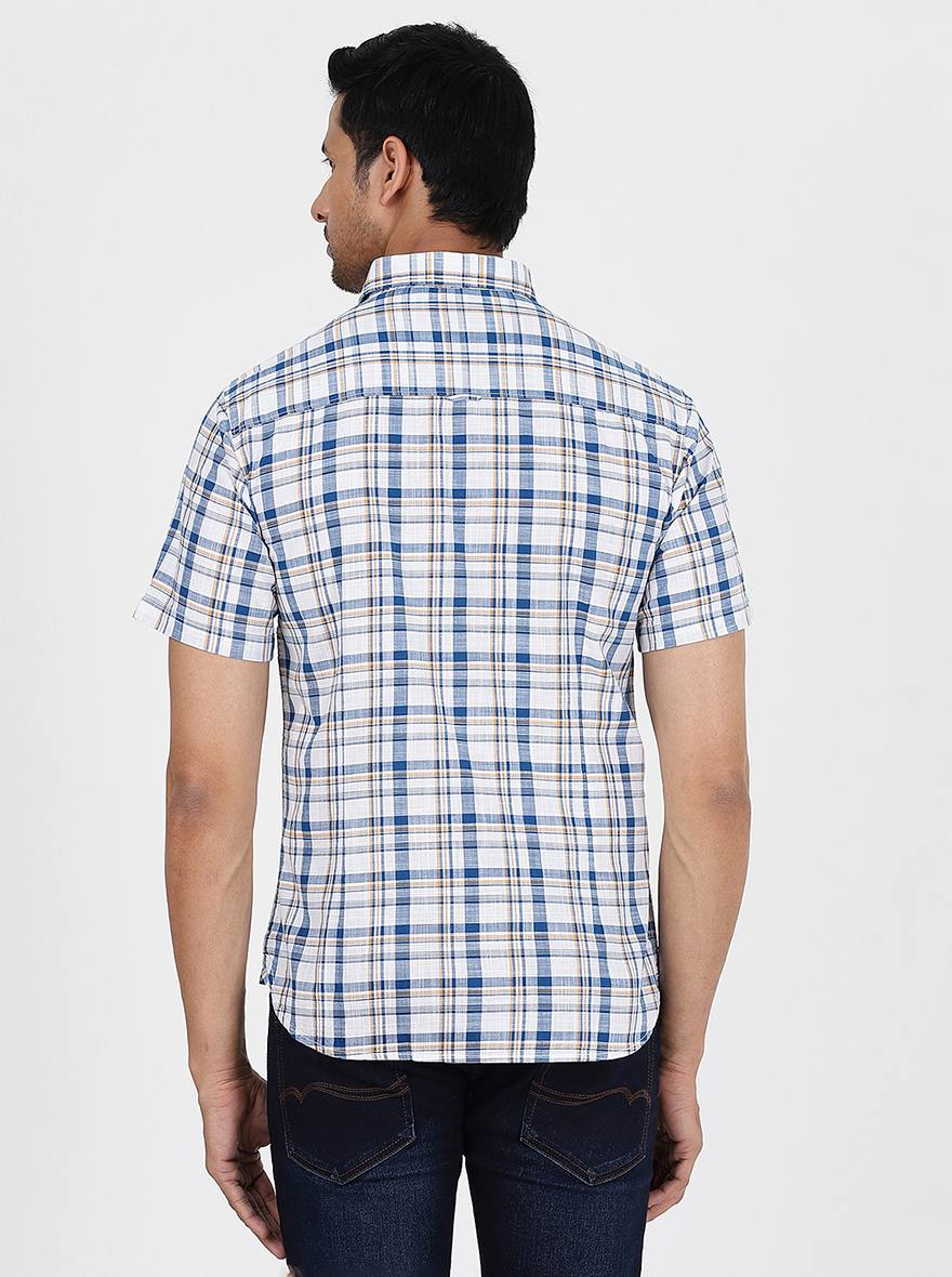 Blue Checked Slim Fit Casual Shirt | Greenfibre
