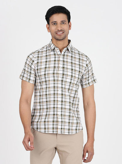 Green Checked Slim Fit Casual Shirt | Greenfibre