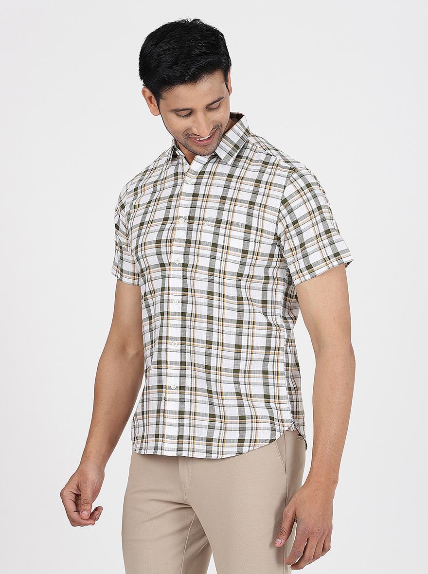 Green Checked Slim Fit Casual Shirt | Greenfibre