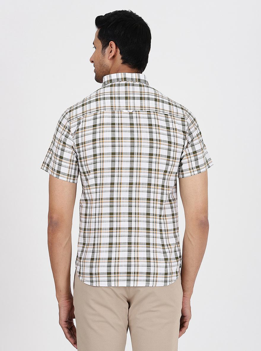 Green Checked Slim Fit Casual Shirt | Greenfibre