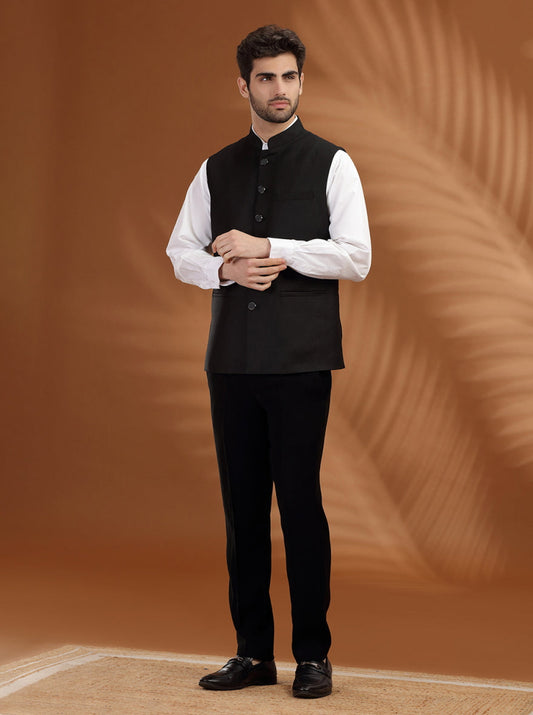 Black Printed Waist Coat | Greenfibre