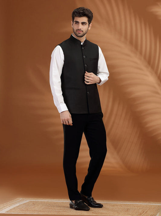 Black Printed Waist Coat | Greenfibre