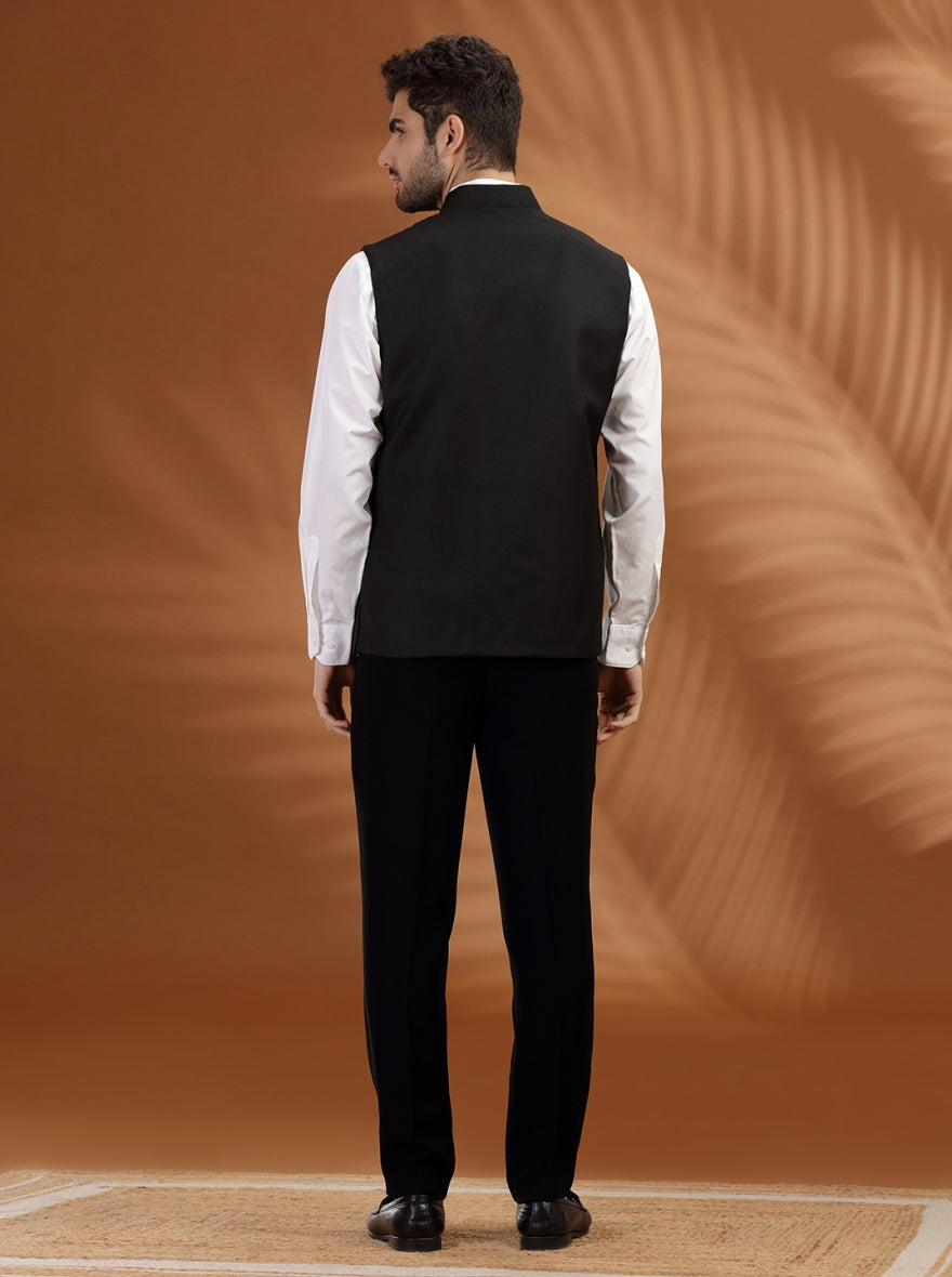 Black Printed Waist Coat | Greenfibre