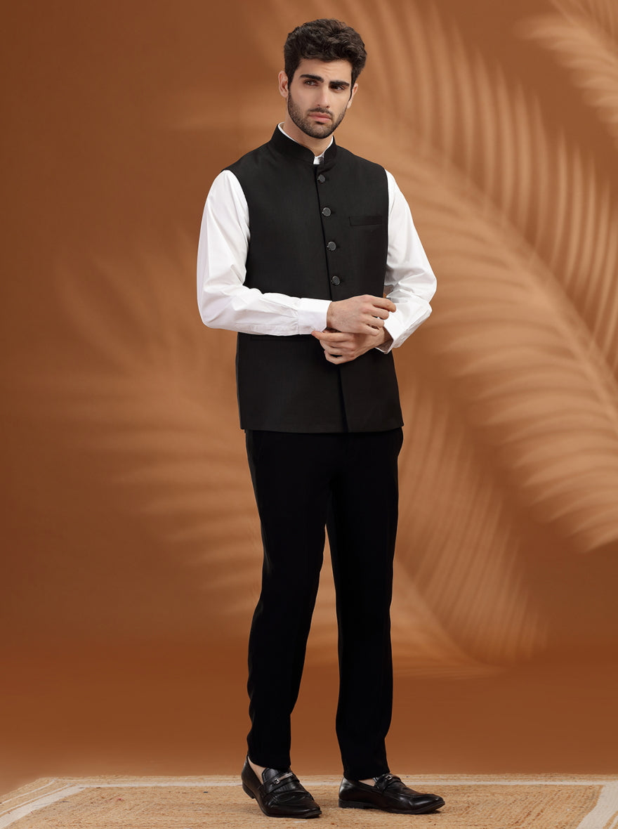 Black Printed Waist Coat | Greenfibre