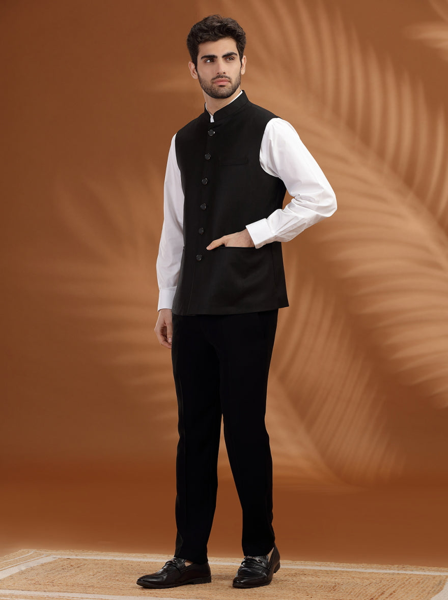 Black Printed Waist Coat | Greenfibre