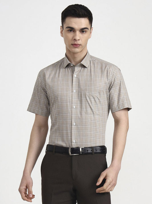 Brown Checked Regular Fit Formal Shirt | Greenfibre