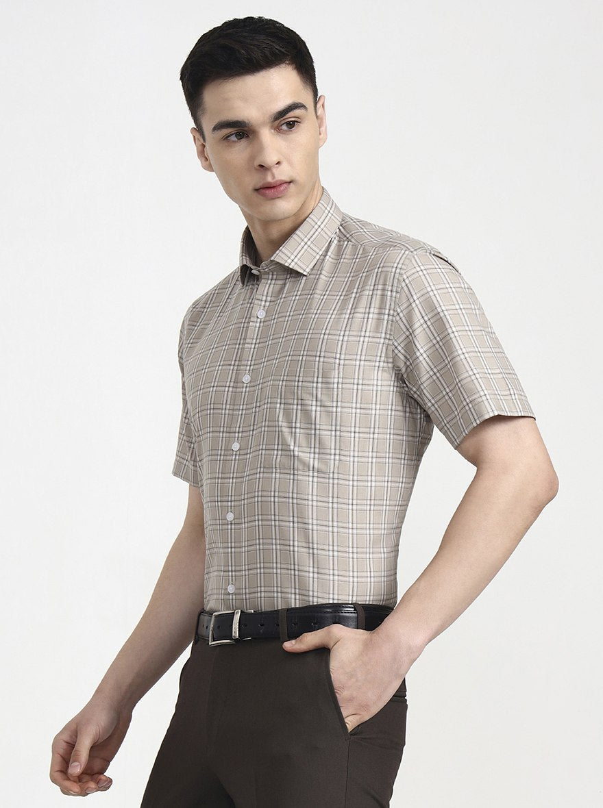 Brown Checked Regular Fit Formal Shirt | Greenfibre