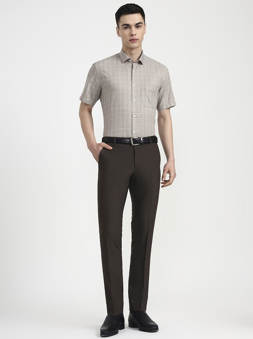Brown Checked Regular Fit Formal Shirt | Greenfibre