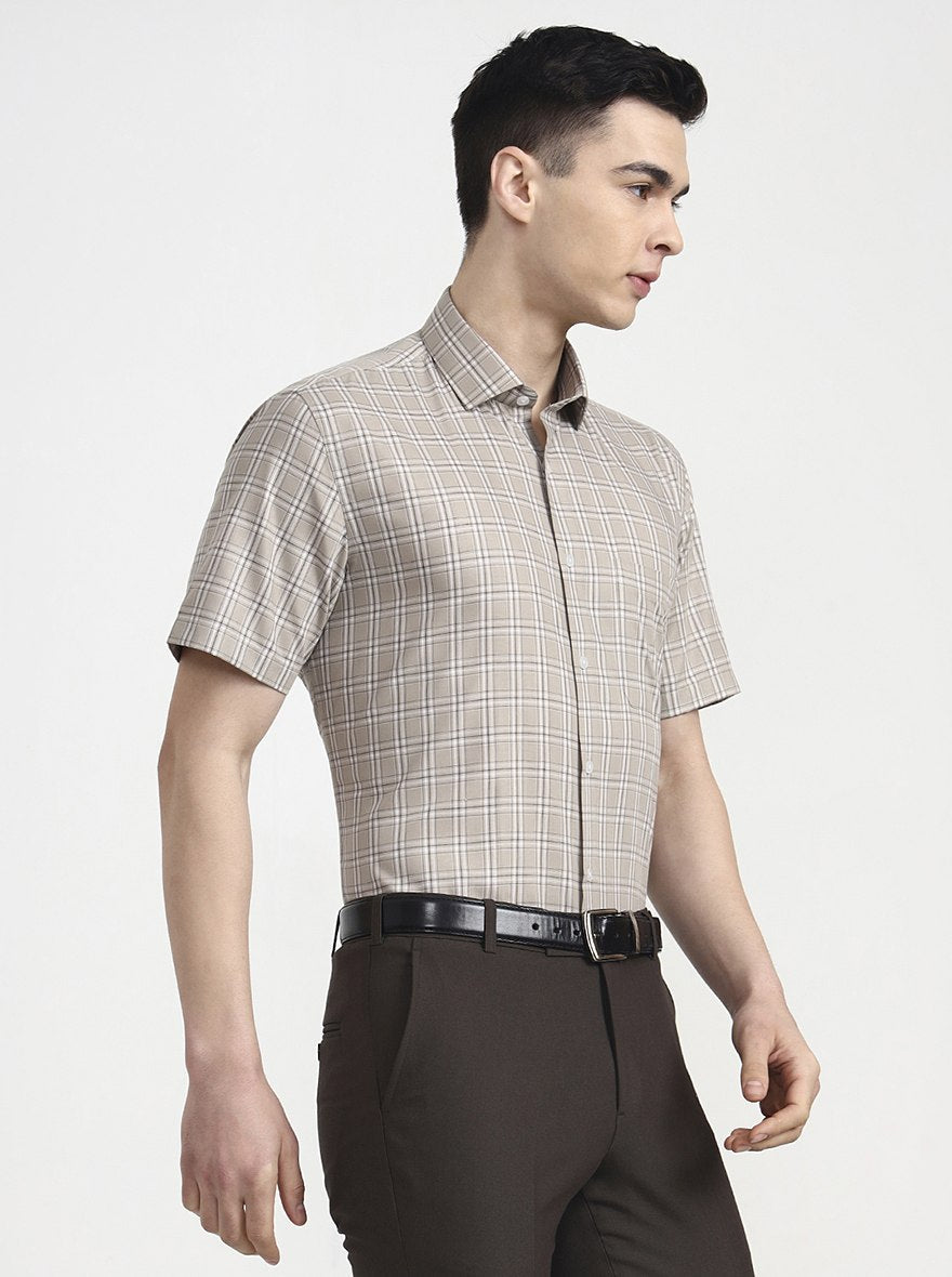 Brown Checked Regular Fit Formal Shirt | Greenfibre