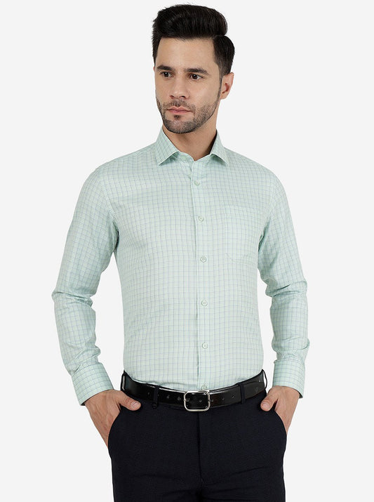 Green Checked Regular Fit Formal Shirt | Greenfibre