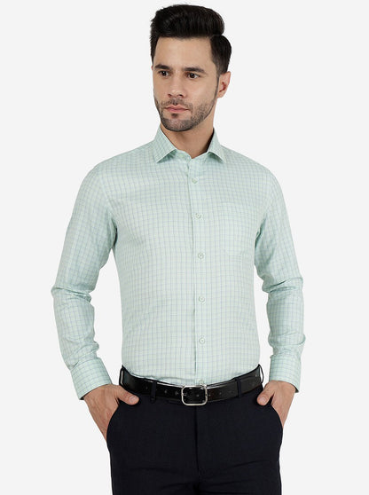 Green Checked Slim Fit Formal Shirt | Greenfibre