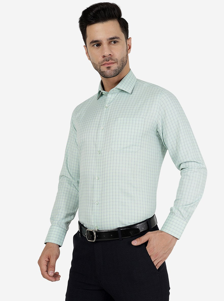 Green Checked Slim Fit Formal Shirt | Greenfibre