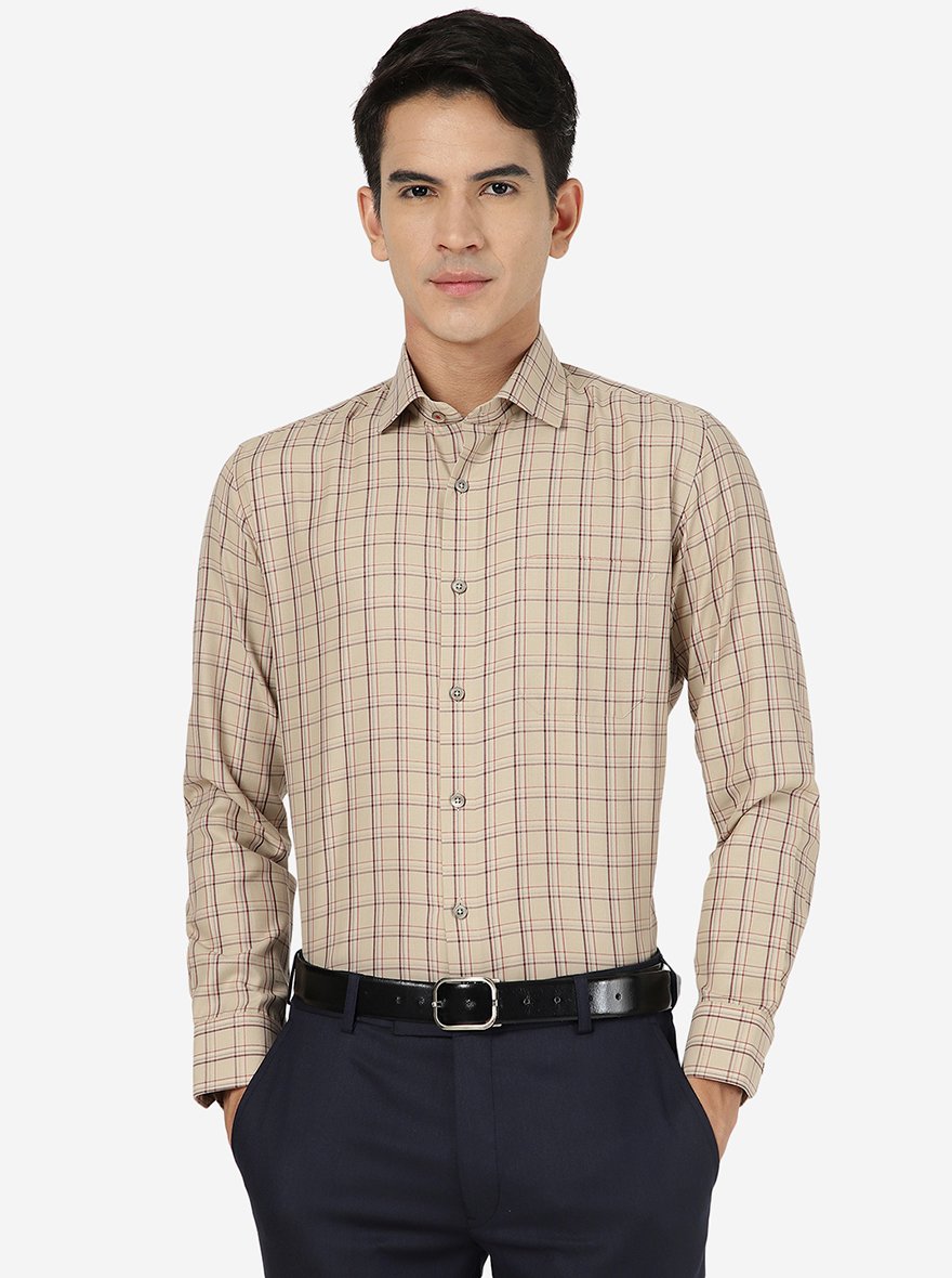 Khaki Checked Slim fit Formal Shirt | Greenfibre