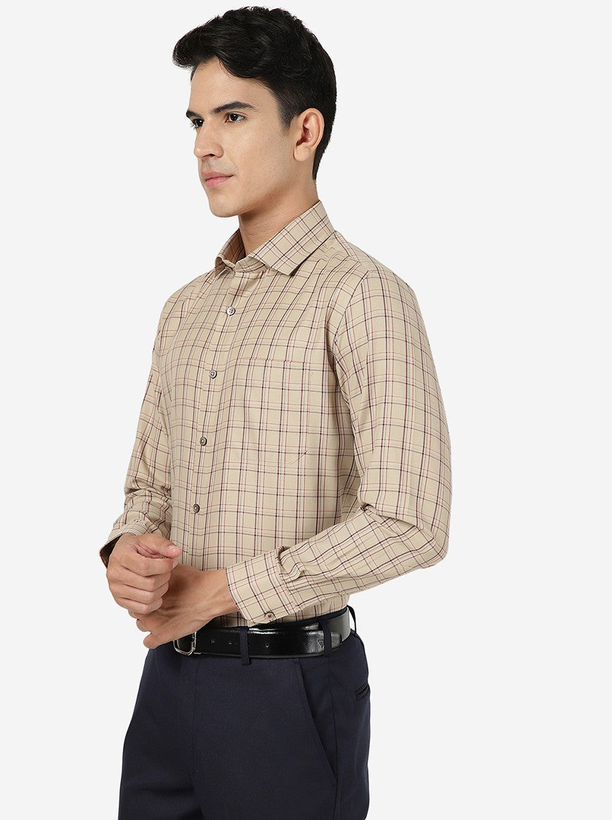 Khaki Checked Slim fit Formal Shirt | Greenfibre