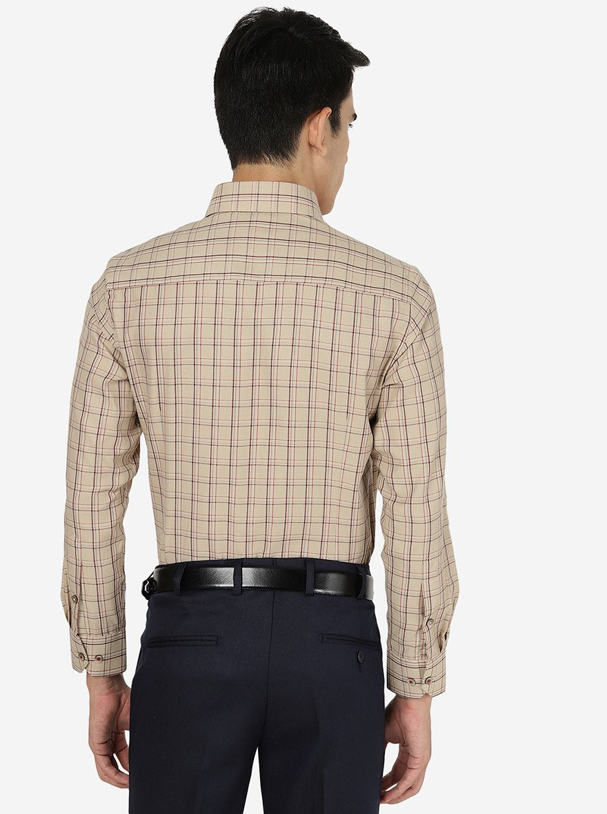 Khaki Checked Slim fit Formal Shirt | Greenfibre