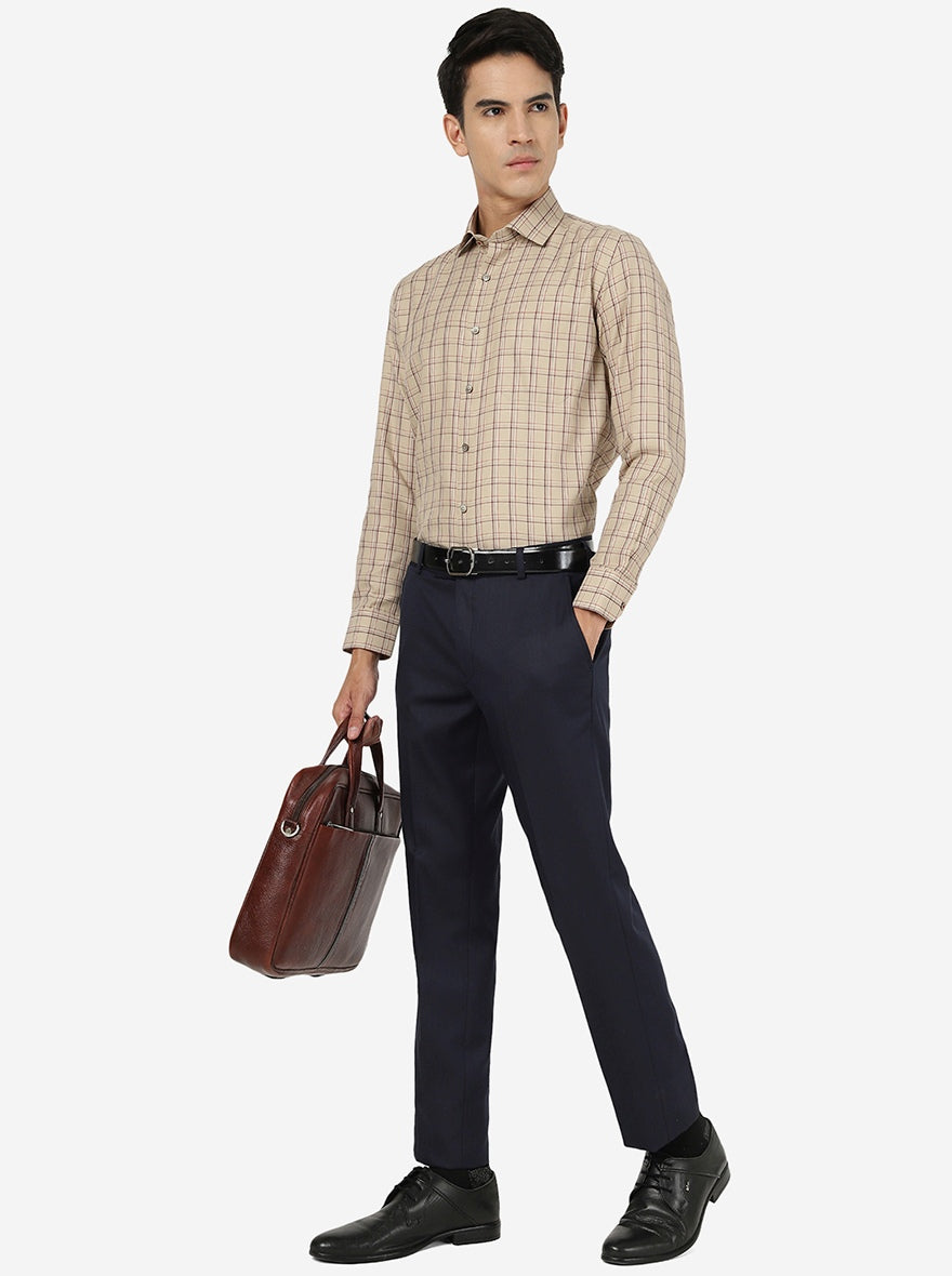 Khaki Checked Slim fit Formal Shirt | Greenfibre