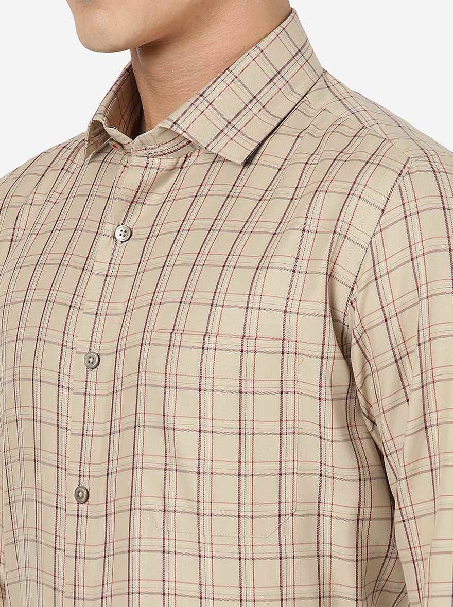 Khaki Checked Slim fit Formal Shirt | Greenfibre