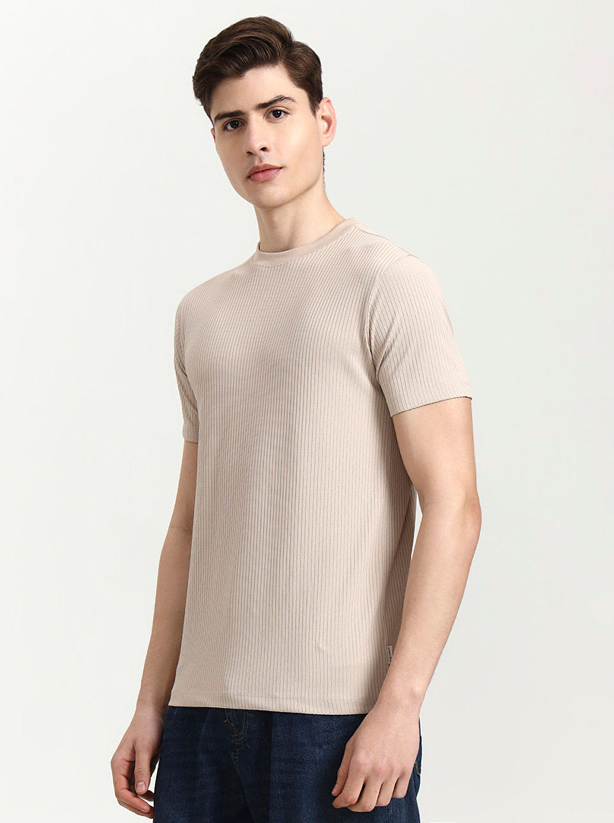 Fawn Striped Slim Fit T-Shirt | Greenfibre