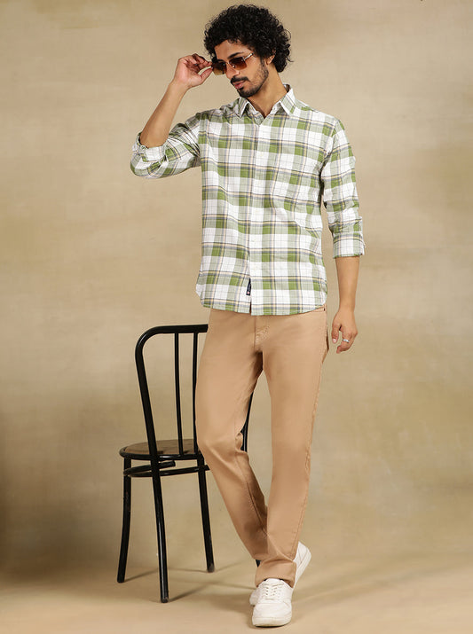 Green Checked Slim Fit Casual Shirt | Greenfibre