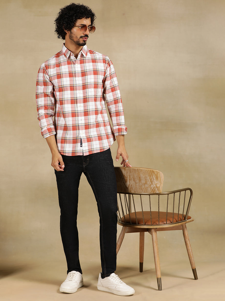 Red Checked Slim Fit Casual Shirt | Greenfibre