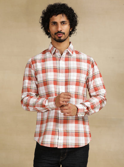 Red Checked Slim Fit Casual Shirt | Greenfibre