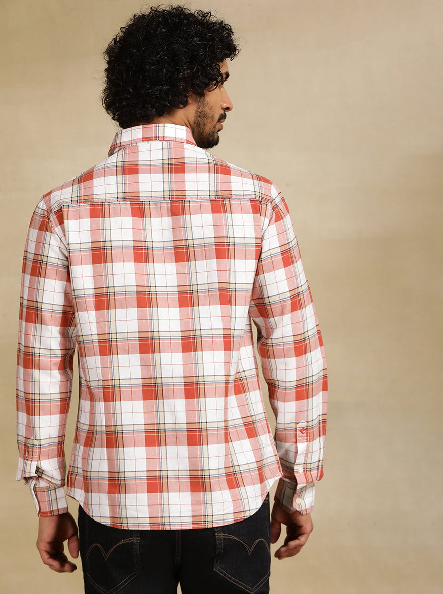 Red Checked Slim Fit Casual Shirt | Greenfibre